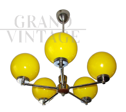1960s mid-century chandelier with 5 yellow spheres                   
                            