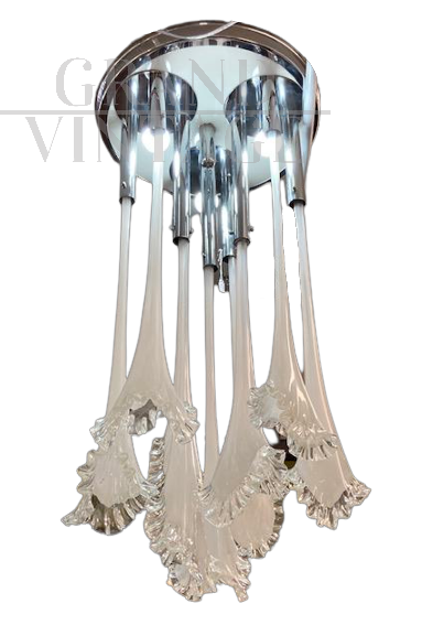 Venini chandelier in Murano glass with calla lilies, 1970s