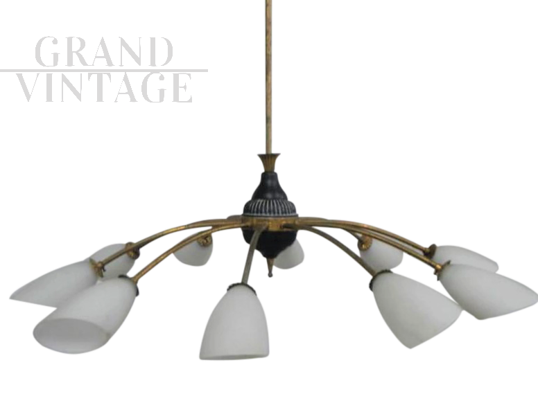 Vintage 1950s Stilnovo style ten-light chandelier