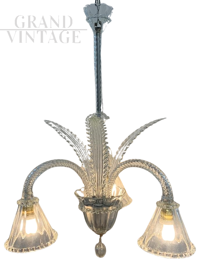 Vintage chandelier attributed to Seguso with 3 bell lights, 1950s