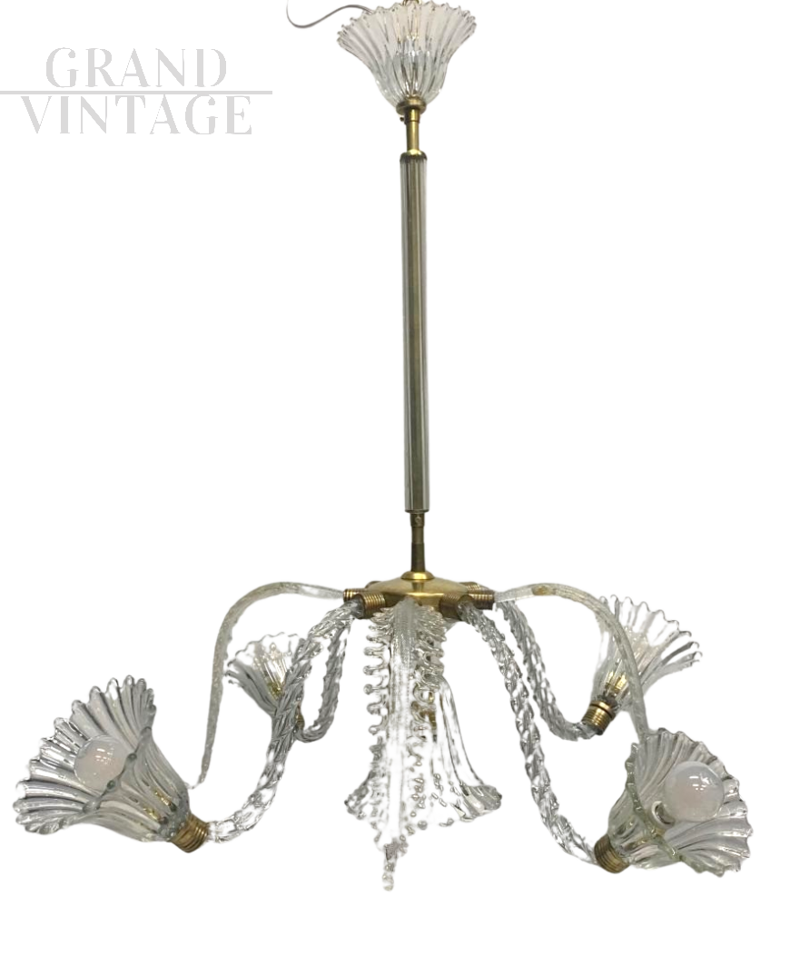 Vintage chandelier attributed to Seguso with 5 bell-shaped lights, 1960s