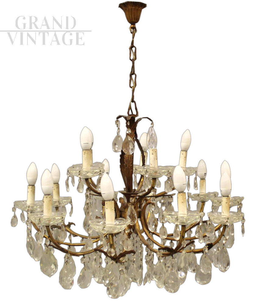 Vintage chandelier with crystal drops and 15 lights