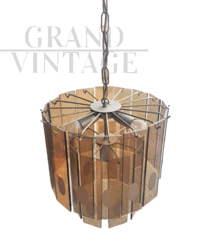 Vintage chandelier with brown glass