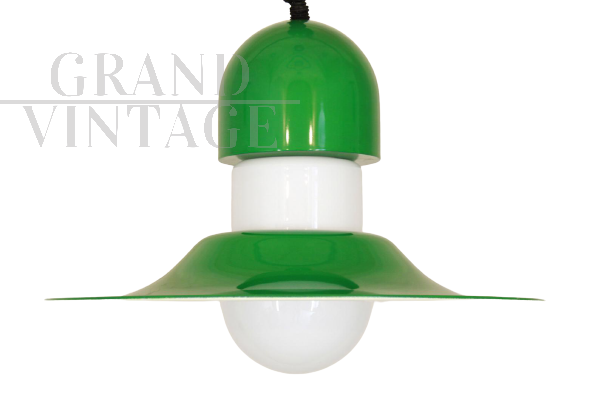 Vintage 70s chandelier in green lacquered iron