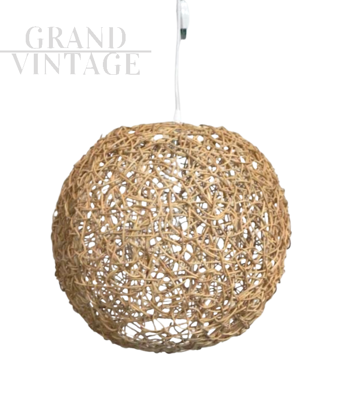 Vintage 70s rattan wicker chandelier