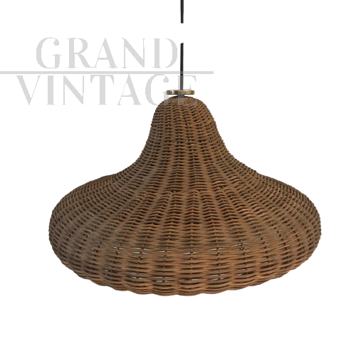 Vintage wicker pendant lamp with lampshade