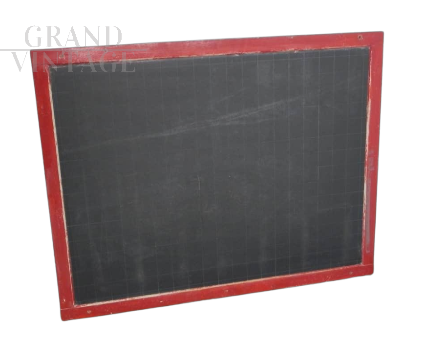 Slate wall-mounted school blackboard with red wooden frame, 1960s