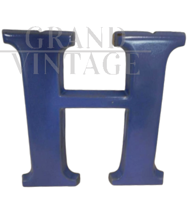 Blue terracotta letter H, 1940s