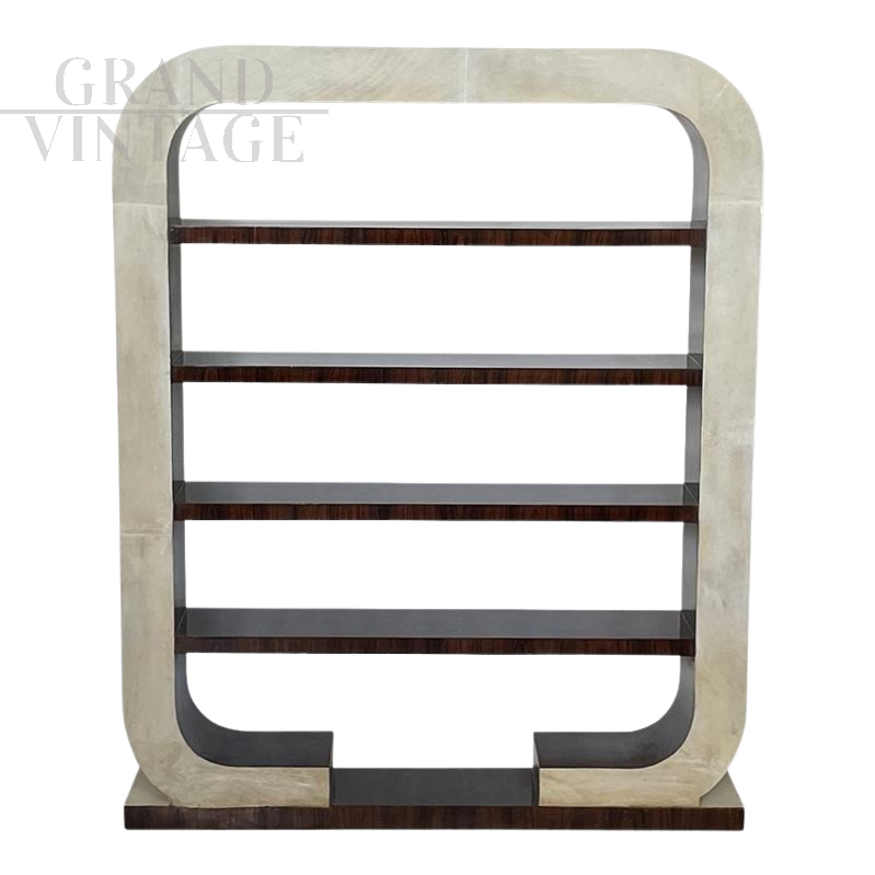 Art Deco style double-sided bookcase in natural parchment                         
                            
