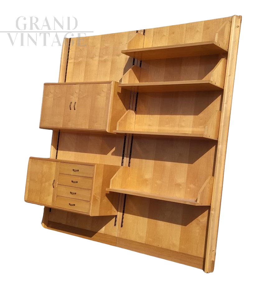 Mid-century hanging modular bookcase in maple wood, 1960s 