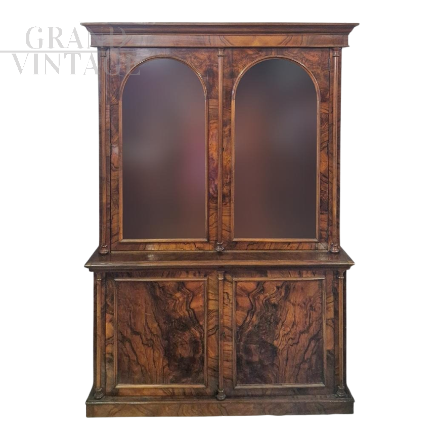 Victorian display bookcase or cupboard in walnut