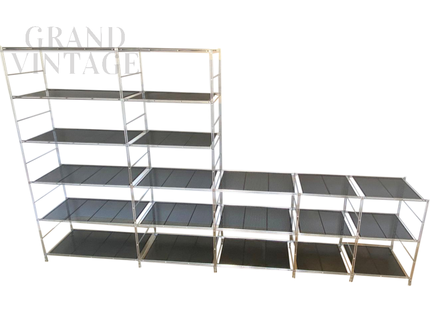 Design modular bookcase in metal, Italy 70s