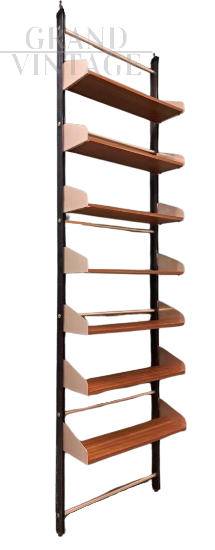 Feal design bookcase in mahogany with brass-plated details, Italy 1960s