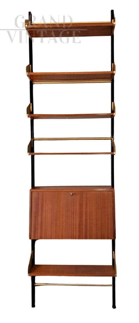 Feal bookcase in mahogany and brass with central module