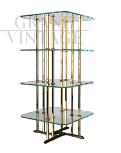 Vintage étagère whatnot bookcase in brass and glass