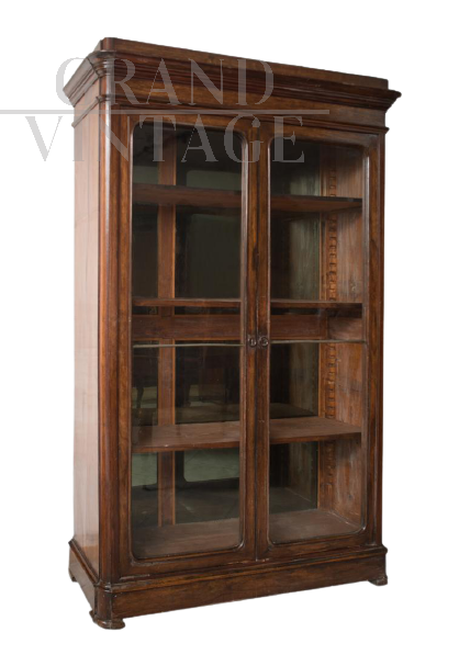 Antique Louis Philippe showcase bookcase in precious exotic woods