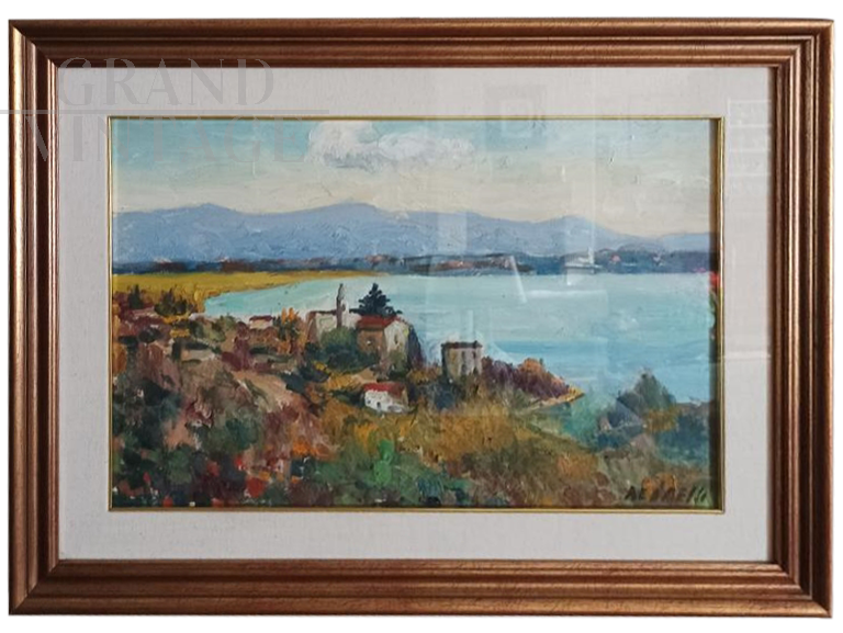Luigi Redaelli, landscape painting of Lake Pusiano