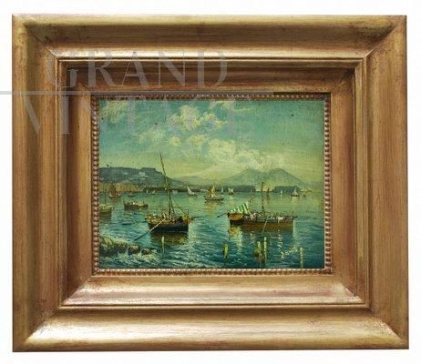 Luigi Basile - painting with Marina, Posillipo school, oil on panel