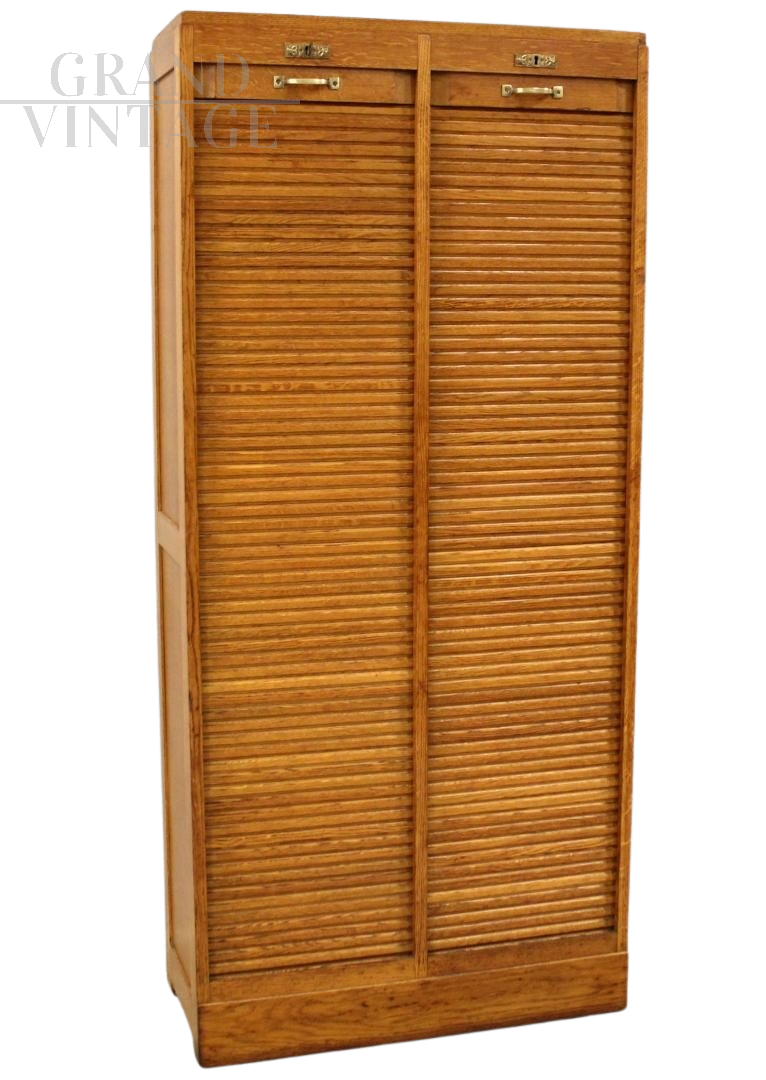 Walnut double roller shutter filing cabinet  