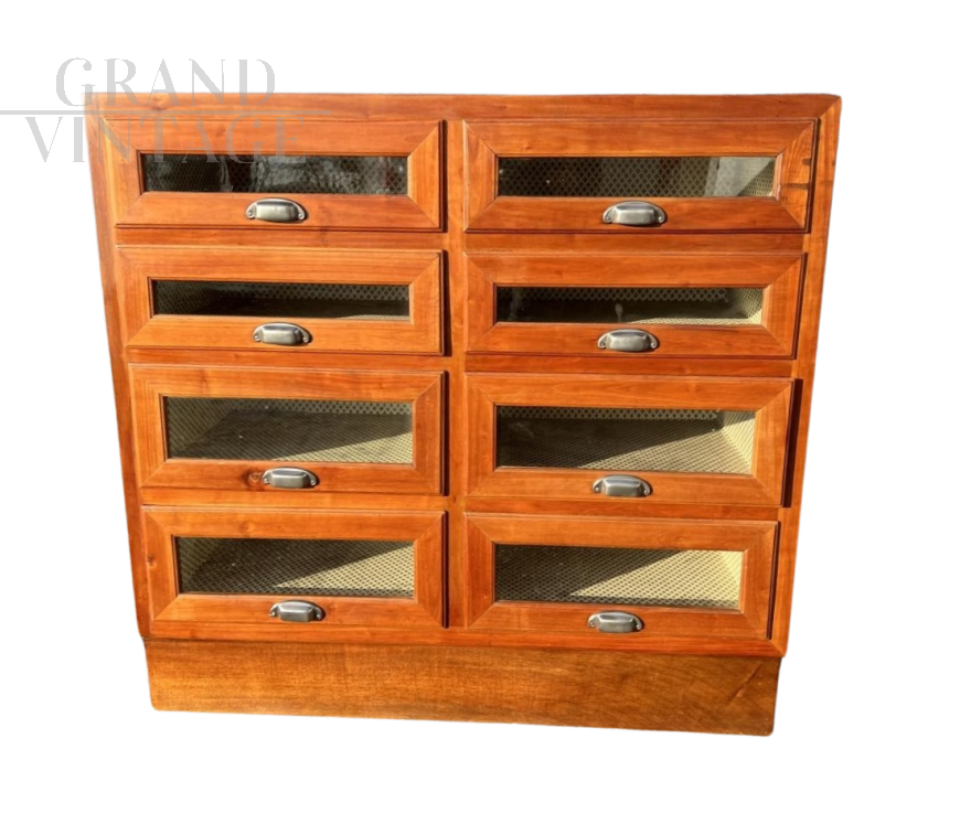 Antique cherry wood grocery shop drawer unit