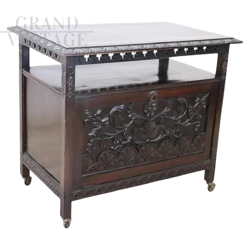 Art Nouveau bar cabinet in finely carved beech wood