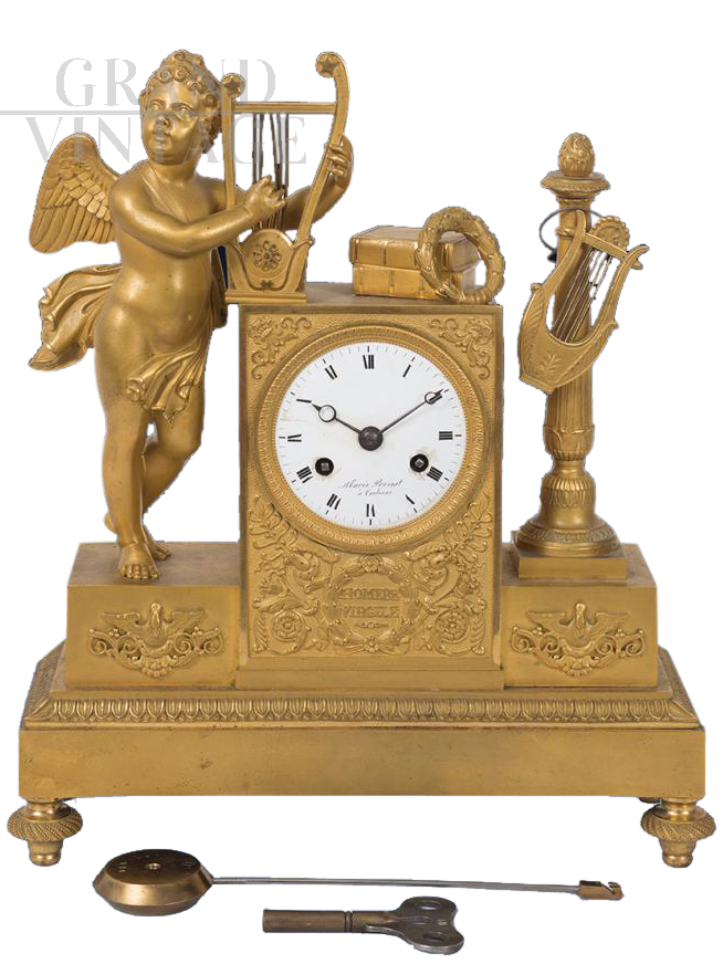 Antique French Empire clock in gilt bronze, 19th century