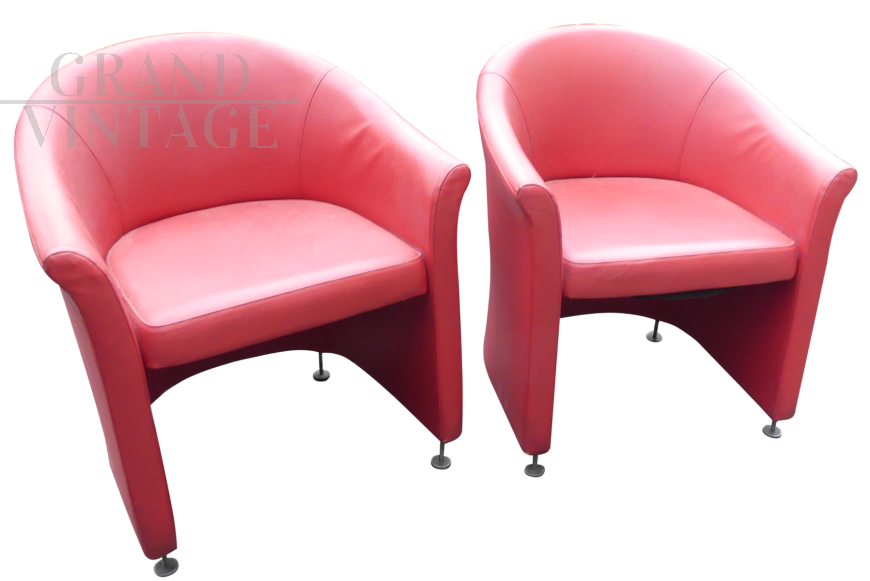 Vintage Italian modern antique red skai armchairs