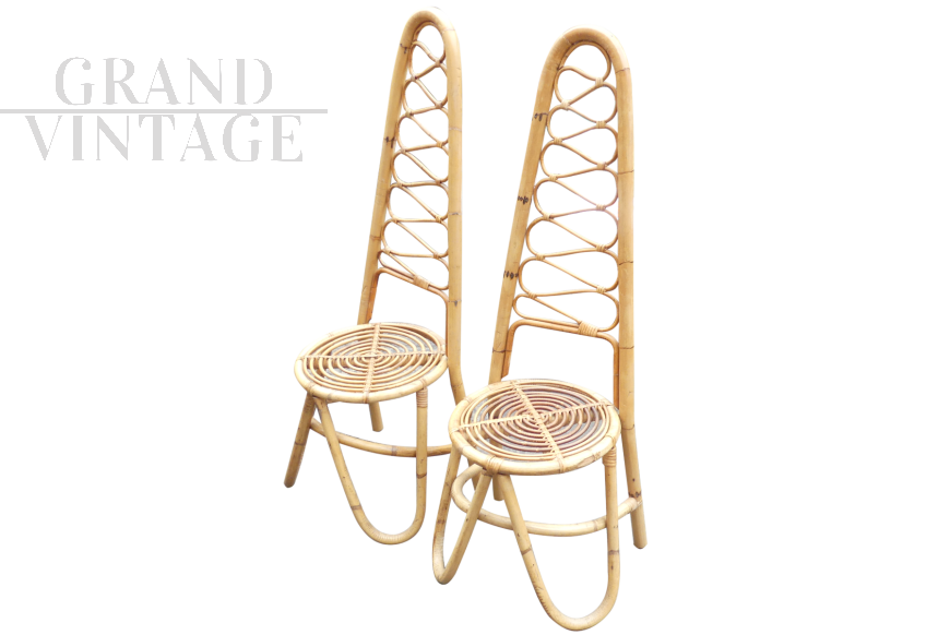 Vintage design wicker chairs with high back