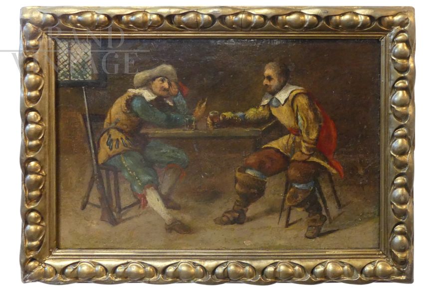 Hunters in the Tavern - Antique painting from the end of the 19th century