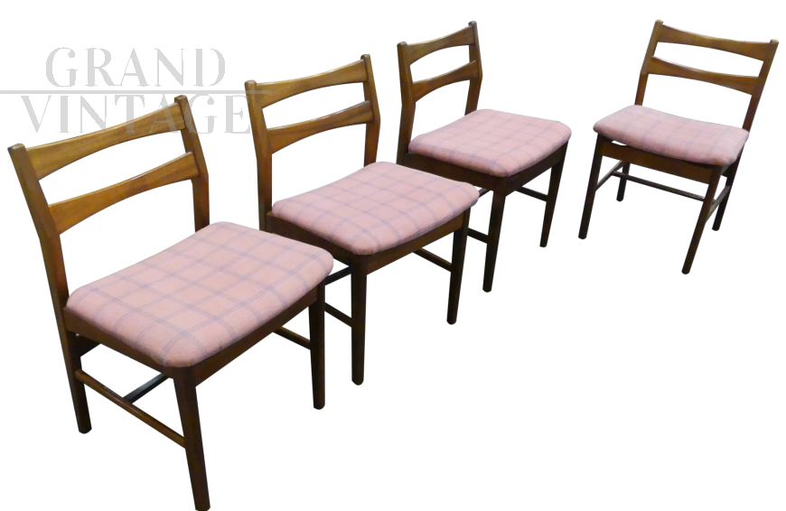 SET OF 4 UPHOLSTERED TEAK WOOD CHAIRS