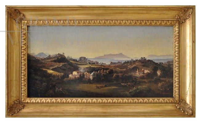 Neapolitan landscape, School of Posillipo, oil on canvas