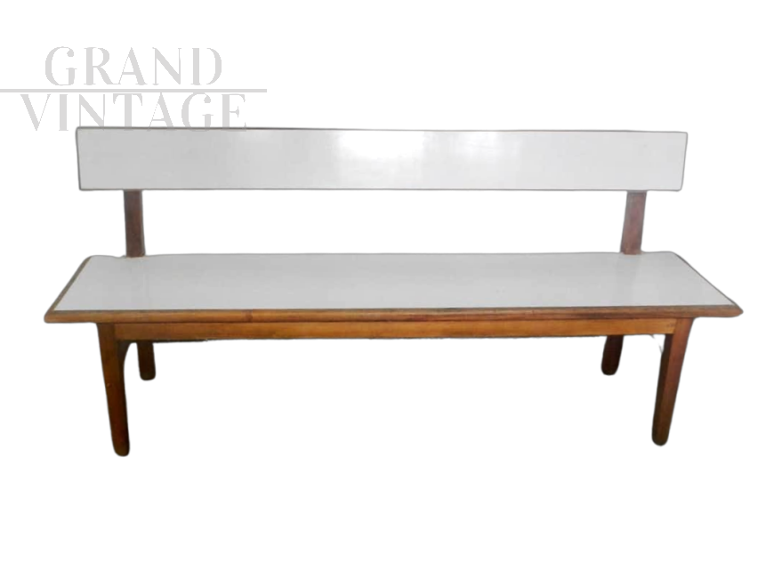 Vintage bench in cherry wood and white formica, 1950s  