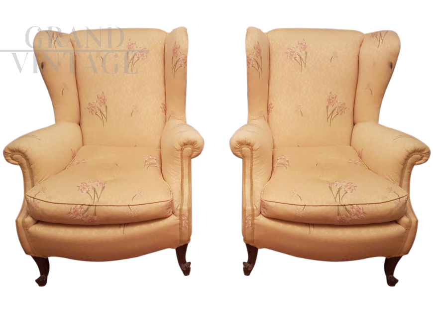 Pair of 70's armchairs covered in fabric