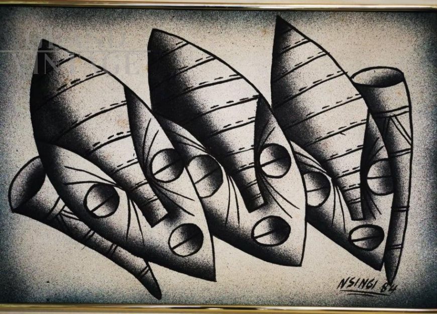 Nsingi - Painting with tribal masks, Zaire 1984