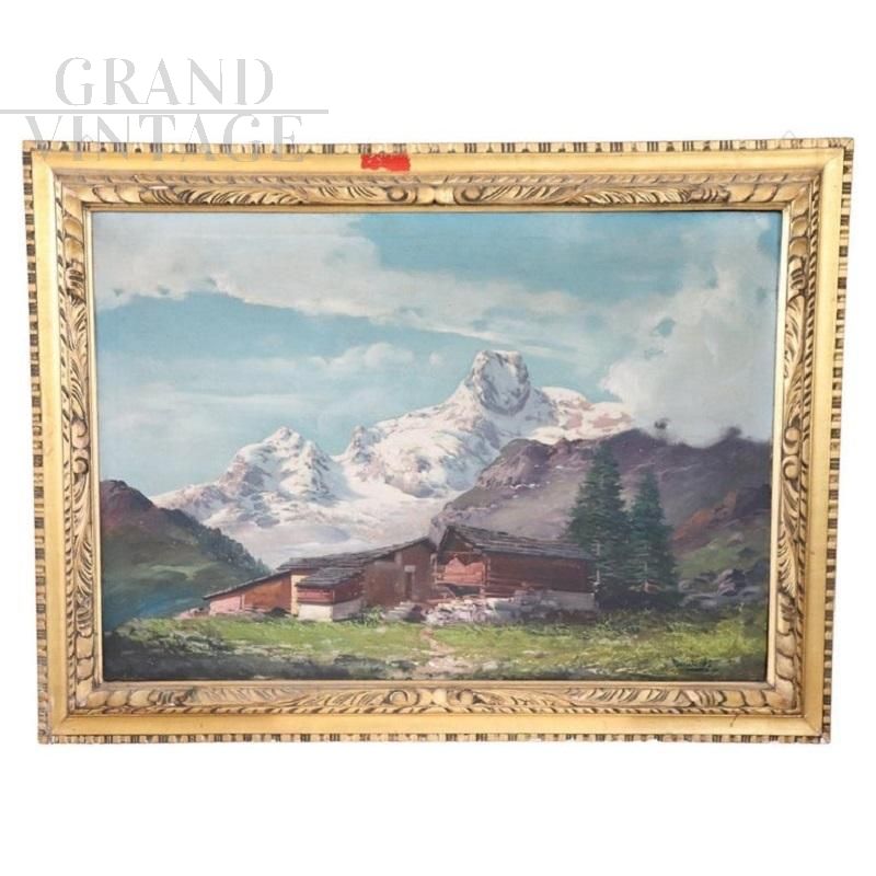 Gustavo Mancinelli - mountain landscape, late 19th century oil on canvas                           
                            