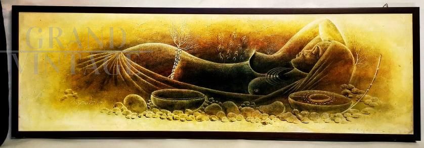 Nude painting of a Zairian woman, signed, Zaire 1985