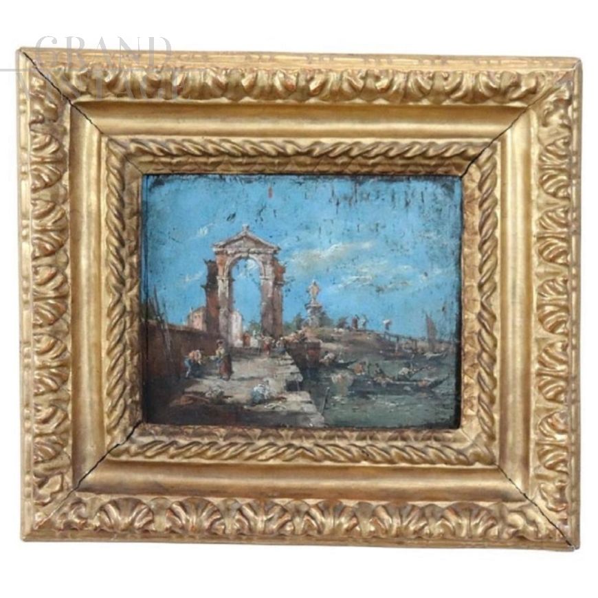Antique Venice oil painting on wood from the 19th century  