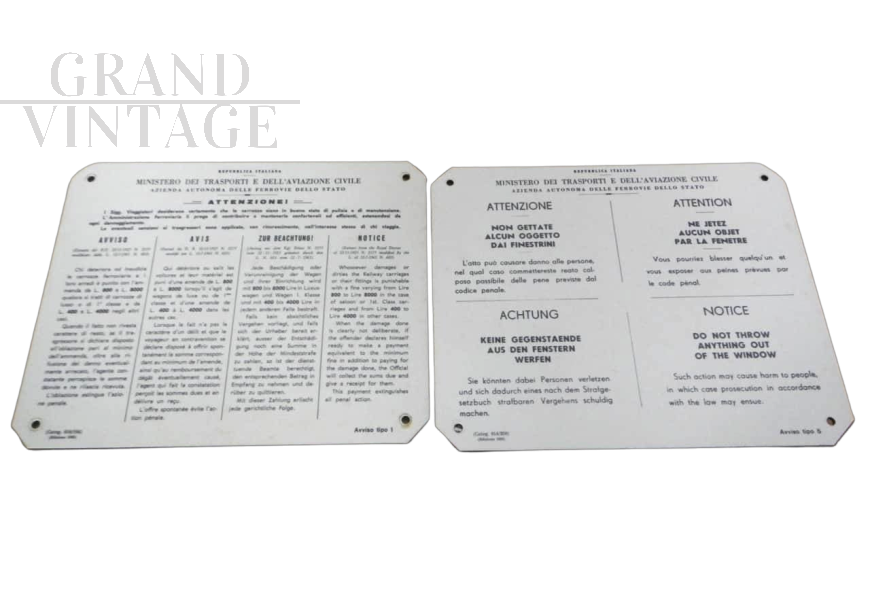 Pair of plates with Italian Railway regulations, 1965-1968
