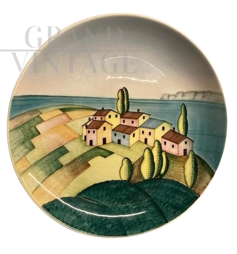 Cia Torino artistic plate in ceramic painted in futurist style, 1930s