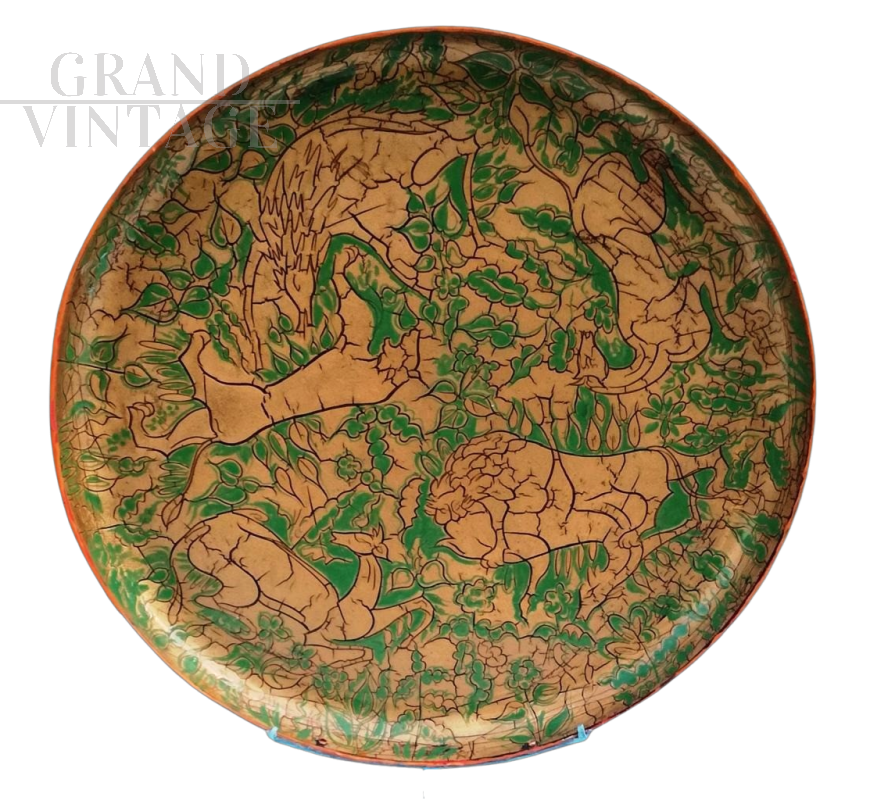 Africa decorative plate in enamelled metal, 1970s