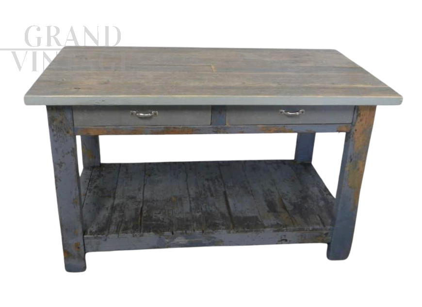 Small industrial counter or workbench with drawers, 1950s