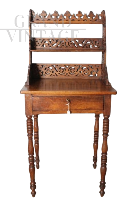 Small antique bedroom desk with bookcase upstand