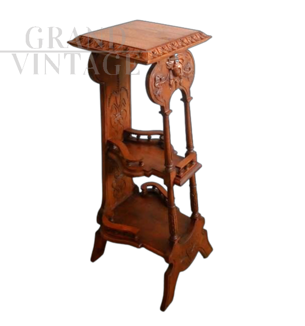 Vintage eclectic style carved wooden plant stand