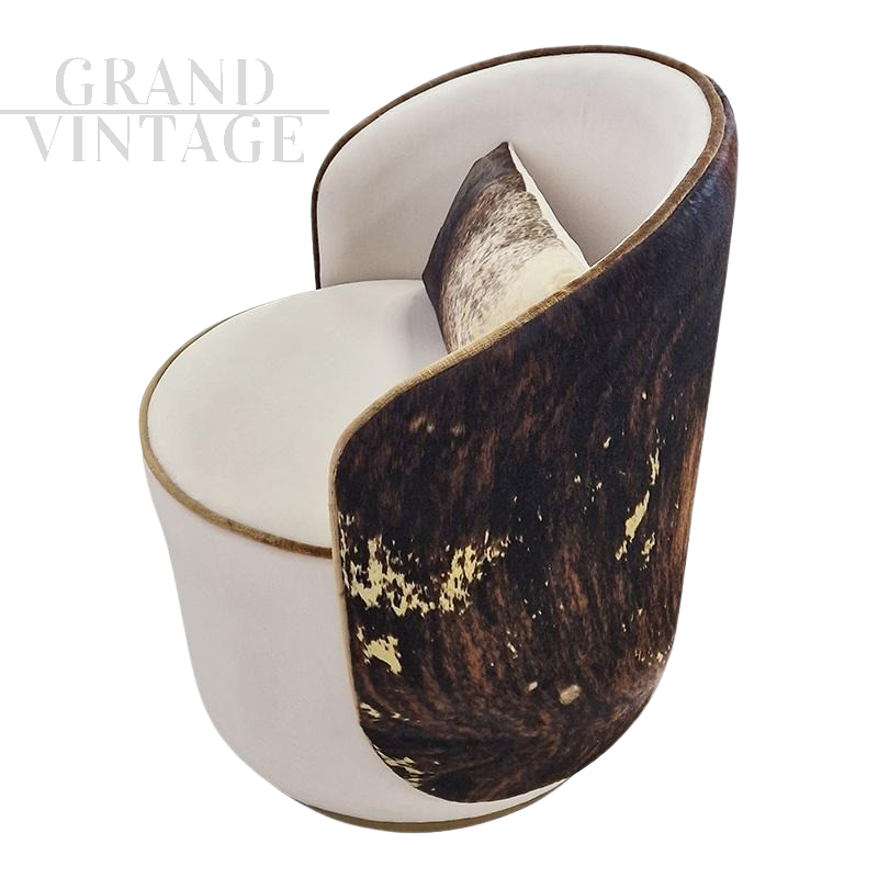 Art deco style tub armchair with ponyskin backrest      