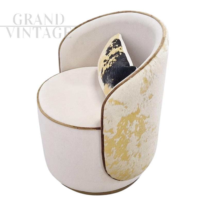 Art deco style tub armchair in ivory velvet
