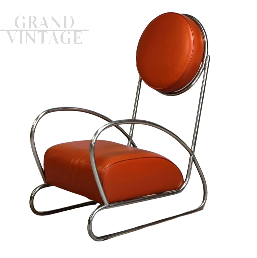 Art Deco style armchair by Hayek Gottwald in metal and red skai         