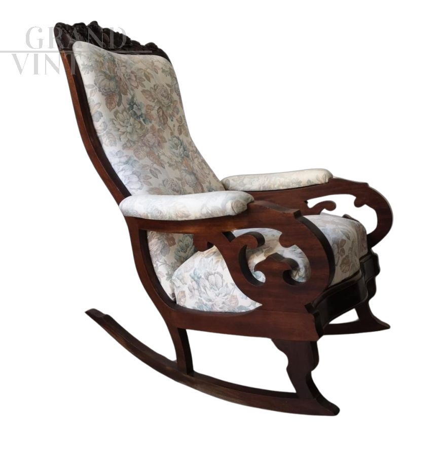 Antique Louis Philippe sculpted and carved rocking armchair