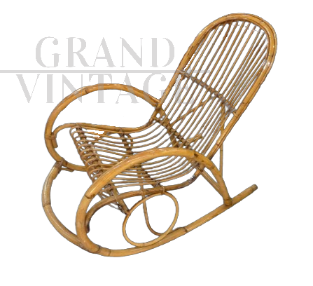 Vintage bamboo rocking armchair from the 1950s