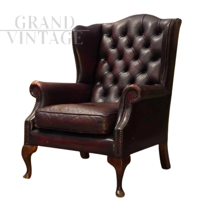 Original burgundy Chesterfield armchair