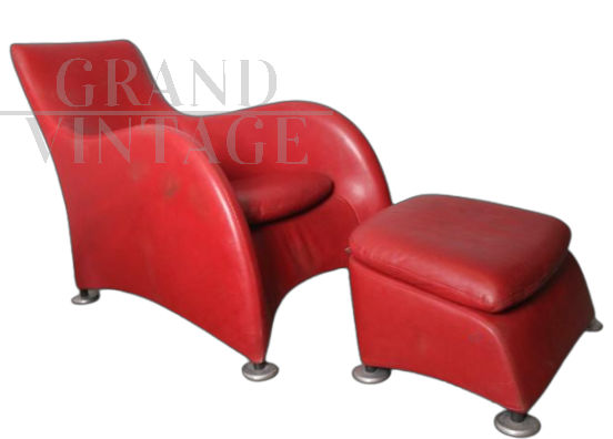 Loge armchair with ottoman by Gerard Van Den Berg for Montis in genuine red leather